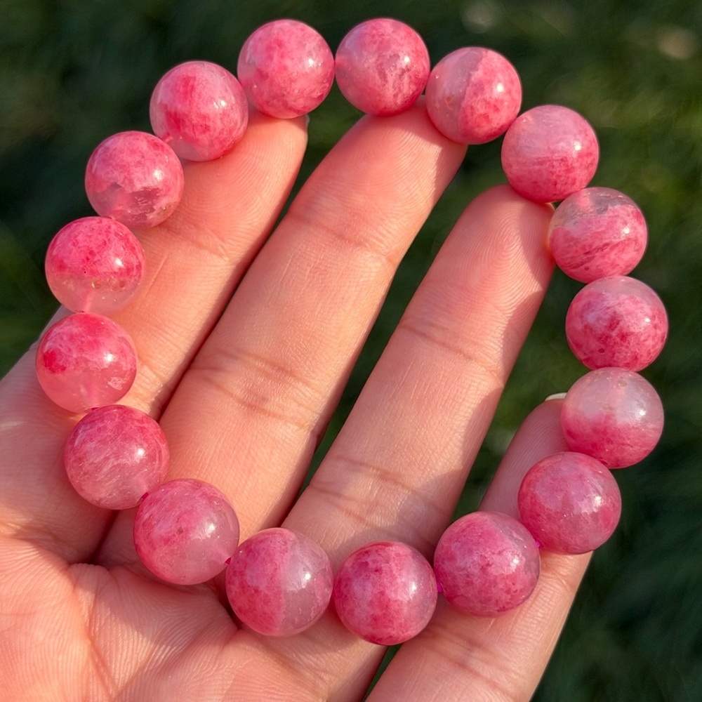 12mm stretchable pink rhodonite bracelet 1190